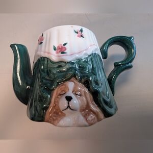 Artistic Green and White Ceramic Teapot with Sculptural Design